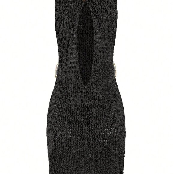 Black Women's Sexy Slim Beach Mini Dress Cut Out Circle Beachwear - Picture 6 of 6